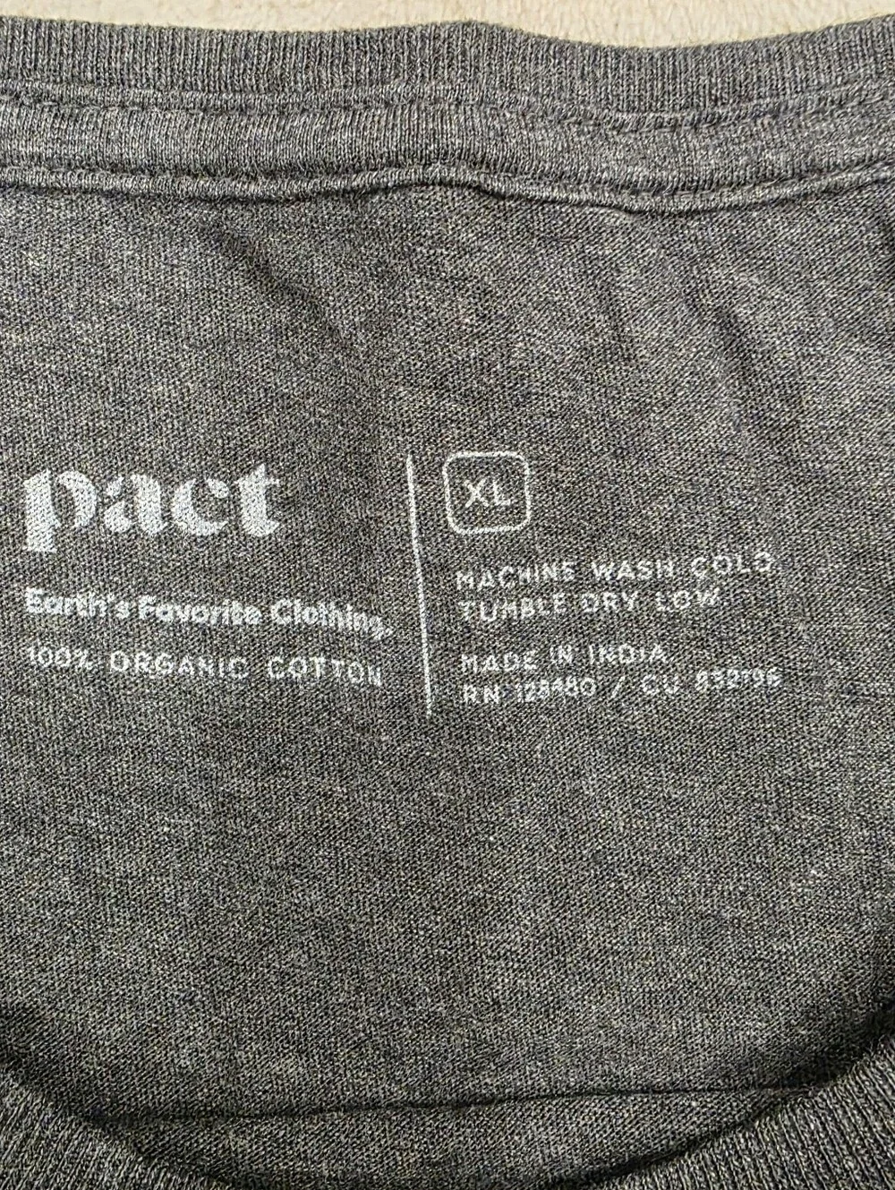 Pact T-Shirt Women's XL Gray 100% Organic Cotton Crew Neck Short Sleeve - Picture 5 of 6